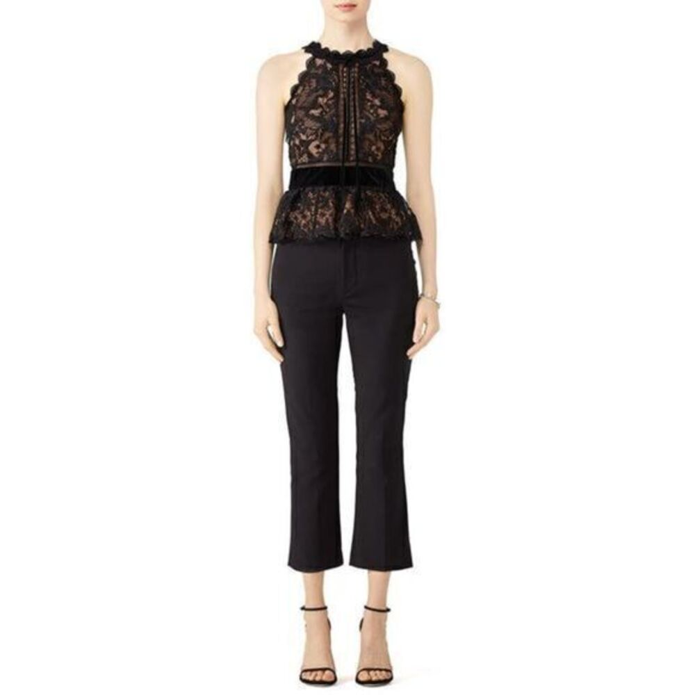 MARCHESA NOTTE Black Lace Sleeveless Peplum Top US 6 /SMALL